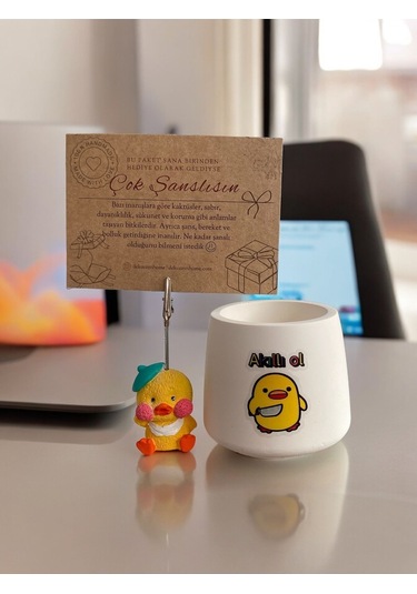 Komik Akıllı Ol Temalı Civciv Baskılı Ve Civciv Not Tutacağı Hediyelik Ofis Seti