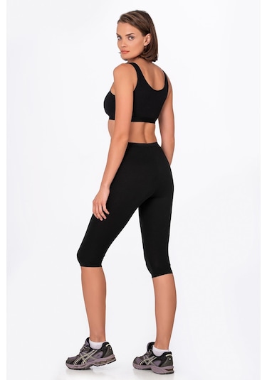 Kompedan Kadın Likralı Süprem Düz Kapri Tayt Siyah K0458-siyah Siyah