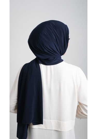 Lacivert Pratik Hazır Geçmeli Eşarp Sandy Kumaş Sade 1817_02 Lacivert