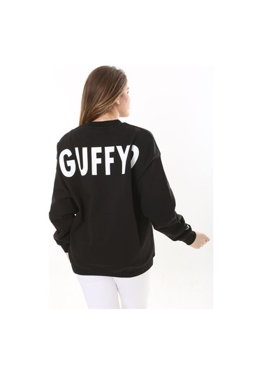 Kadın Büyük Beden Siyah Pamuk Kumaş Arka Baskılı Sweatshirt 65n37618-siyah Siyah