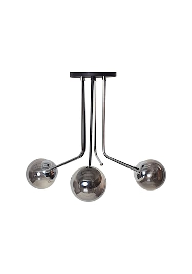 Luzarana Optik 3 Lü Krom Siyah Metal Gövde Füme Camlı Tasarım Lüx Avize Çok Renkli