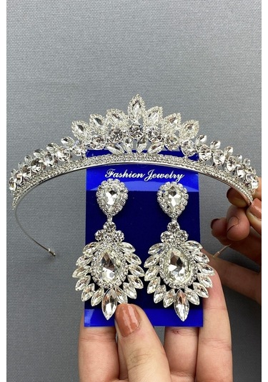 FdayAksesuar Zeyn Model Kına Gelin Tacı Ve Küpe Takımı FRDY31684