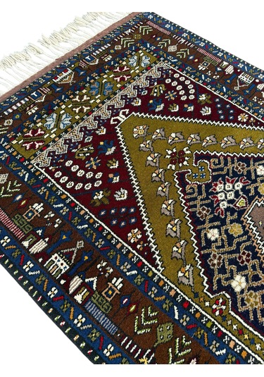 El Dokuma Sıfır Koleksiyonluk Yahyalı Halısı 117x225 Kök Boya %100 Yün Halı Renkli