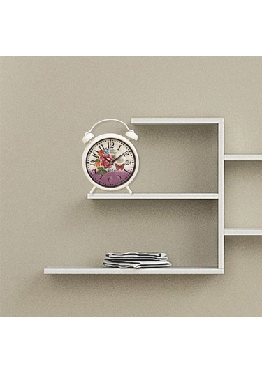 Çiçek Desenli Retro Çalar Saat Görünümlü Masa Ve Duvar Saati Çok Renkli