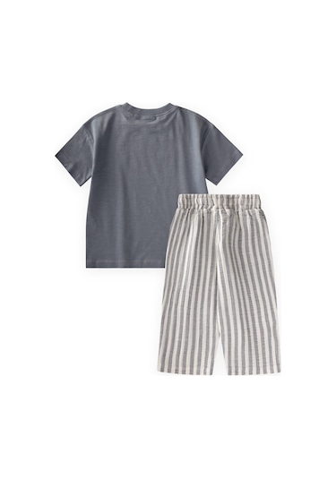 Cigit Müslin Şalvarlı T-shirt Takım 2-10 Yaş Gri
