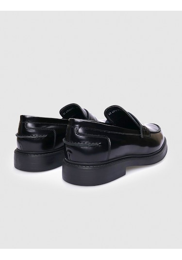 %100 Hakiki Deri Siyah Açma Deri Erkek Günlük Ayakkabı Siyah