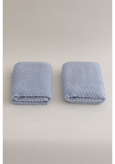 Ivory Mavi Kabartma Dokulu Mikro Fiber %100 Pamuk 2li El Yüz Havl Mavi