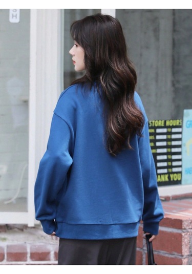 Harfli Grafik Düşük Sweat-trzksw3647 Mavi