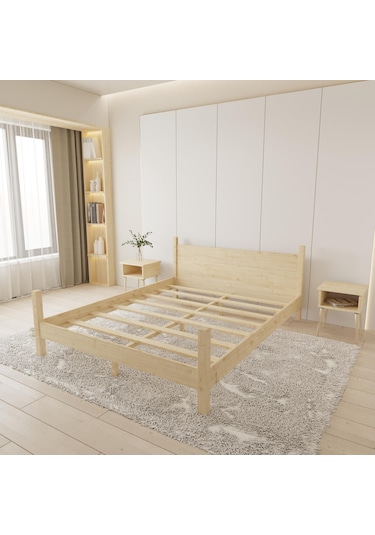 Mirage Model Vernikli Çam Ahşap Karyola Ve İki Komodin Set-207 100 x 200