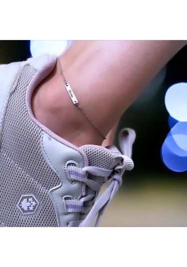 Rosa Yazılı Dikdörtgen Figürlü 925 Ayar Gümüş Plakalı Hediyeye Özel Gümüş Halhal-590isim Gümüş