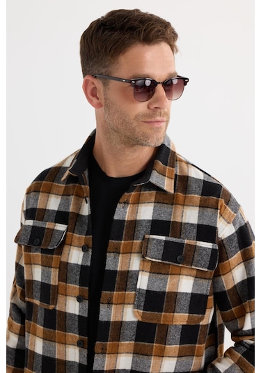 Relax Fit Rahat Kesim Çift Cep Kapaklı Kışlık Oduncu Kareli Erkek Gömlek-37808 Çok Renkli