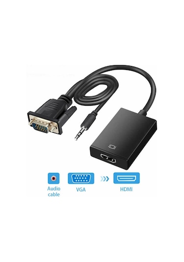 Maxgo VGA To HDMI Çevirici Dönüştürücü Ses Destekli Kablo