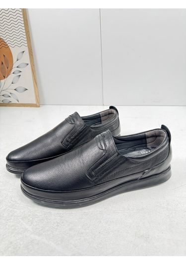 Günlük Siyah Erkek İçi Dışı Hakiki Deri Makosen Bağcıksız Kışlık Casual Ayakkabı 155 Siyah