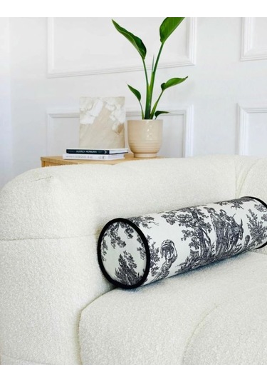 Siyah Fransız Köylüsü Keten Bolster Yastık. Silindir Rulo İc Dolgulu Fermuarlı Yastık Renkli