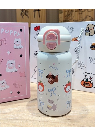 Aurora Paslanmazçelik Yüksek Degerli Büyük Kapasiteli Sevimli Termos Bardak Açık Mavi