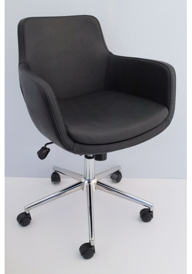 Bulut Siyah Deri Rahat Ofis Çalışma Sandalyesi