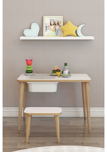 Moniev Çocuk Çalışma Masası Oyun Ve Etkinlik Masası Tekli Masa Beyaz Beyaz