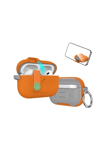 Apple Airpods Pro 3. Nesil İle Uyumlu Kılıf Standlı Kilitli Tpu Premium Matte Trip Case Turuncu