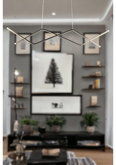 Utku Modern Tasarım Bronz Renk Yemek Masası Üstü - Mutfak - Salon Beyaz Led 2 Li Avize Bronz