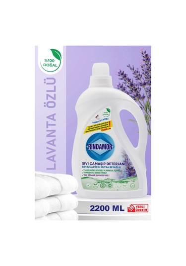 % 100 Doğal Bitkisel Sıvı Çamaşır Deterjanı Organik Lavanta Yağlı - Beyazlar İçin Ultra Beyazlık 2200 ML
