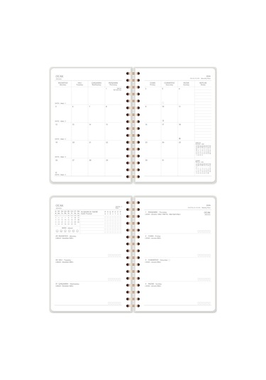 2026 A5 Spiralli Keten Haftalık Ajanda 12 Aylık - Krem Krem