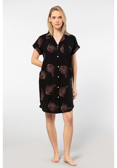 Türen Kadın Desenli Dokuma Düğmeli Elbise 001