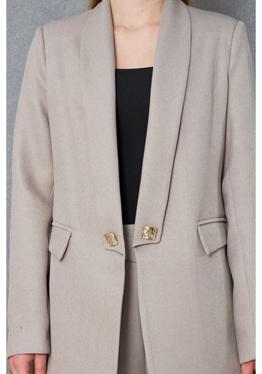 Kare Düğmeli Yünefekt Takım Bej Bej