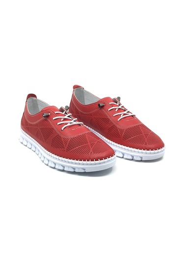 Taşpınar %100 Hakiki Deri Kadın Ortopedik Yazlık Günlük Akıllı Lastik Bağcıklı Ayakkabı 36-41 Kırmızı