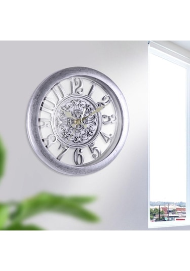 Suntek Ofis Ev İçin 11" Dekoratif Retro Duvar Saati Gümüş