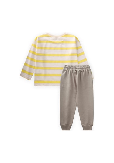 Çizgili Uzun Kollu T-shırt Takım 2-12 Yaş Bej Sarı Çizgili Bej
