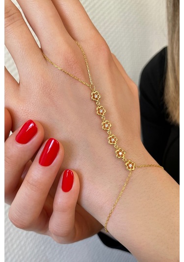 18k Altın Kaplamalı 925 Ayar Gümüş Çiçek Dizisi Şahmeran - 45100105 Altın