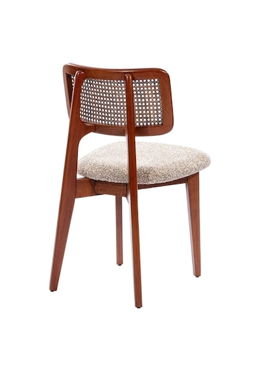 Zeus Hazeranlı Hasırlı Model Ahşap Bohem Sandalye Ceviz - Krem
