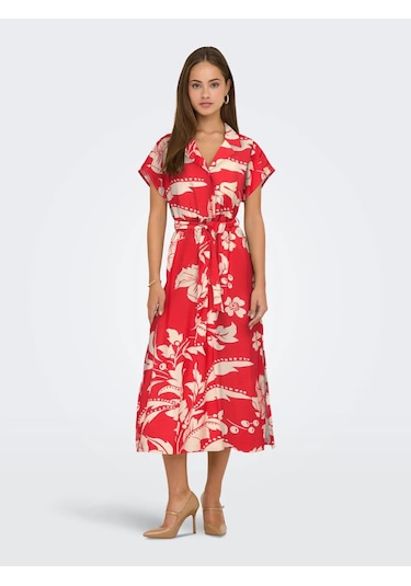 Jdy Jdytroya Life S/s Kadın Midi Elbise 15347216 Kırmızı