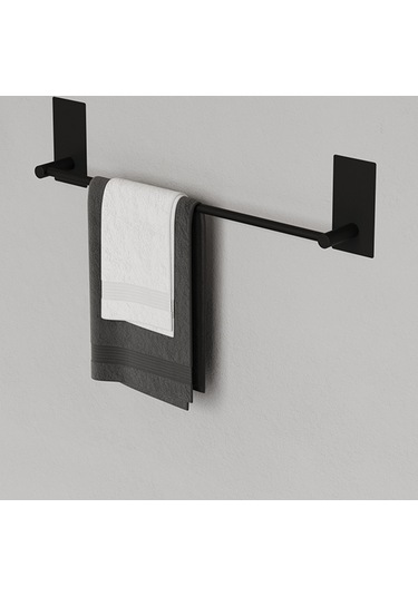 Paslanmaz Çelik Siyah Yapışkanlı Havluluk - Havlu Askısı 45 Cm Mat Siyah