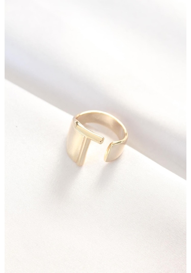 T Harfli Altın Renk Ayarlanabilir Yüzük Altın