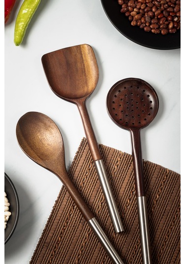 Akasya 3 Lü Servis Kaşığı & Servis Kevgiri & Servis Spatulası & Salata Servis Seti