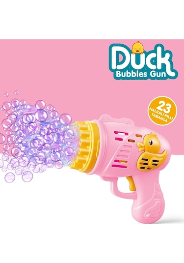 Pilli Ördek Köpük Tabancası - Baloncuk Tabancası - Köpüklü Silah - Baloncuk Oyunu - Pembe Renkli