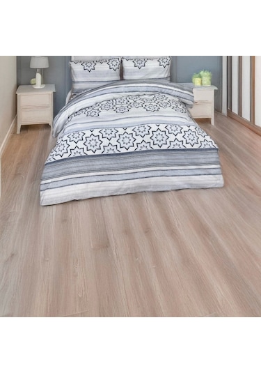 İskandinav Yıldız Ve Şerit Desenli Nevresim Takımı Çift Kişilik, %100 Pamuk, Yumuşak Dokulu Gri