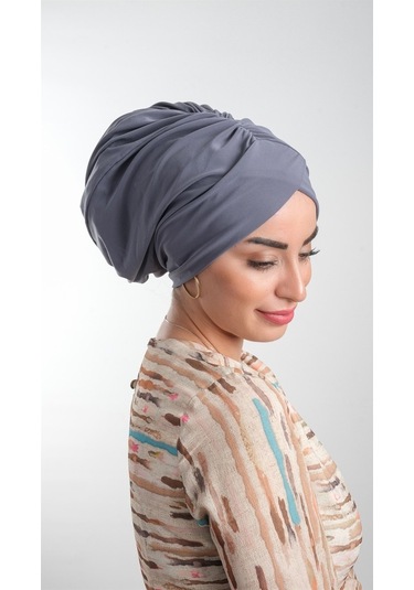 Gri Pratik Hazır Geçmeli Tesettür Bone Sandy Kumaş Büzgülü 2114_1 Gri