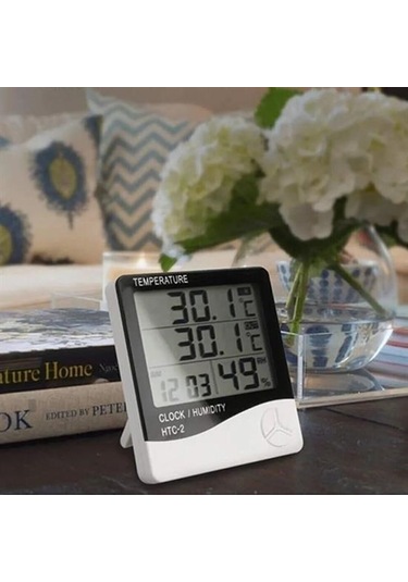 Ams Net İç Ve Dış Ortam Sıcaklığını Ölçebilen Lcd Ekran Saat Göstergeli Alarmlı Nem Ölçer Termometre