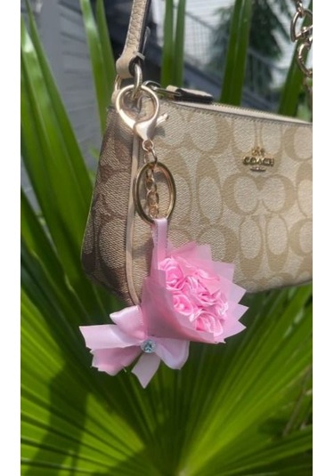 Solmayan Mini Gül Buketi Anahtarlık Ölümsüz Hediye Pembe Gül