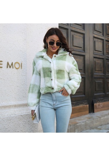 Sonbahar Ve Kış Kadın Ceketi Ceket Ekose Çift Taraflı Kadife Ceket Fener Kol Gevşek Uzun Kollu Kısa Ceket Açık Yeşil Sonbahar Ve Kış Kadın Ceketi Ceket Ekose Çift Taraflı Kadife Ceket Fener Kol Gevşek Uzun Kollu Kısa Ceket Açık Yeşil