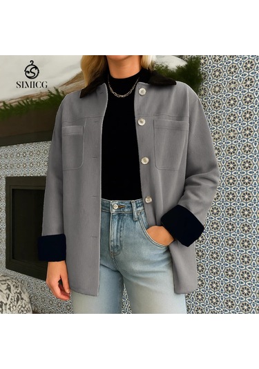 Sonbahar Ve Kış Renk Bloklu Tek Düğmeli Uzun Kollu Kadın Ceket Üstü Pembe