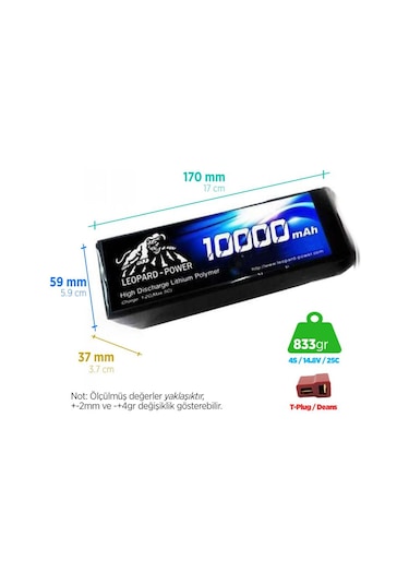 Leopard Power 10000 mAh 14.8V 4S 25C UAV & Multirotor Lityum Polimer Lipo Batarya Pil