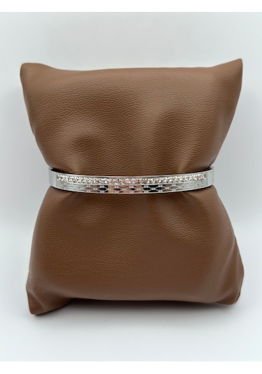 Arnes Jewelry Çelik Silver Zirkon Taşlı Kelepçe Bileklik