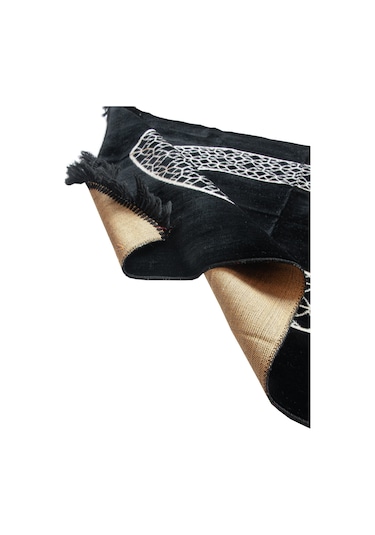 Mihrap Motifli Kadife Seccade Siyah Siyah