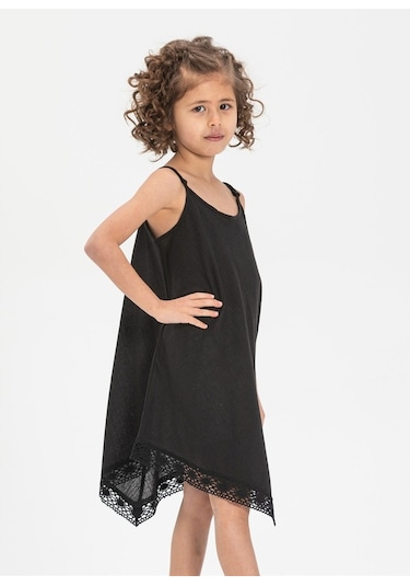 Çağla Şile Bezi Kız Çocuk Elbise Siyah Syh