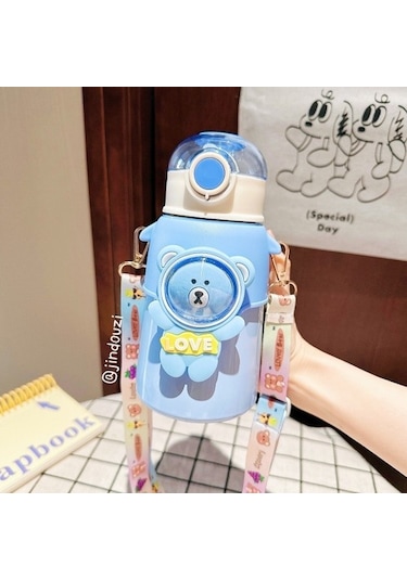 Andy More 316 Çocuk Termosu Paslanmaz Çelik Şirin Pipetli Bardak Y3y239 Açık Mavi