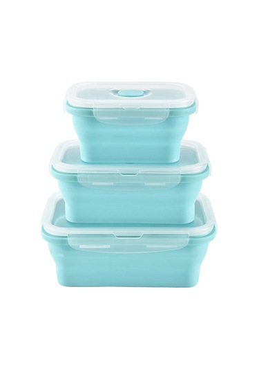 Aubyhe 3'lü Silikon Yemek Kutusu Seti - Katlanabilir, Leakproof Kapağı İle Sağlıklı Yemek Taşıma Mavi MAvi