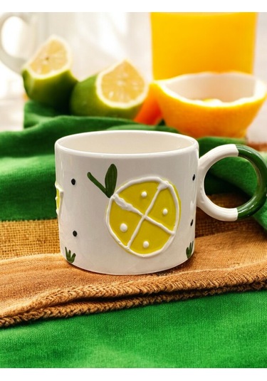 Seramik Kupa Bardak Limon Dilimi Tasarım